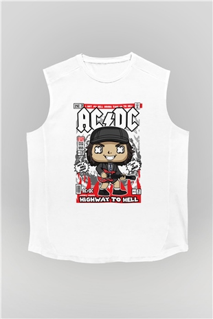 ACDC Baskılı Unisex Beyaz Kolsuz Tişört