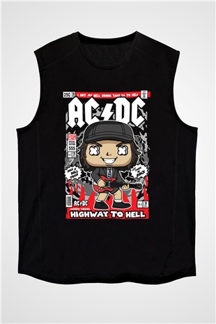 ACDC Baskılı Unisex Siyah Kolsuz Tişört
