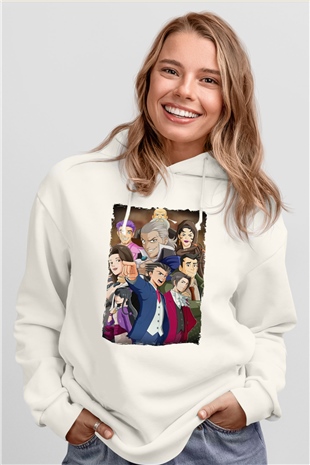 Ace Attorney Beyaz Unisex Hoodie