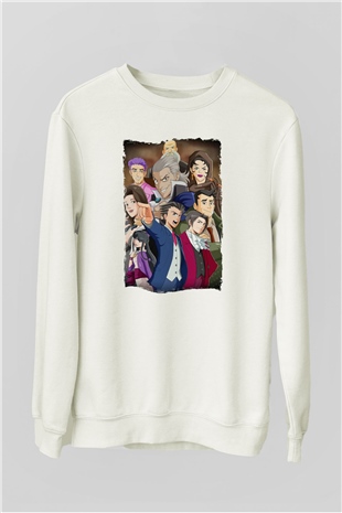 Ace Attorney Beyaz Unisex Sweatshirt