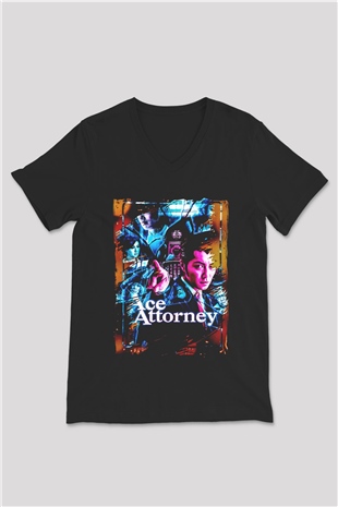 Ace Attorney Siyah Unisex V Yaka Tişört