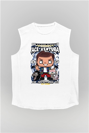 Ace Ventura Baskılı Unisex Beyaz Kolsuz Tişört