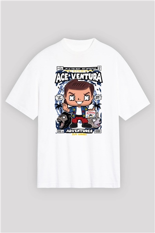 Ace Ventura Baskılı Unisex Beyaz Oversize Tişört