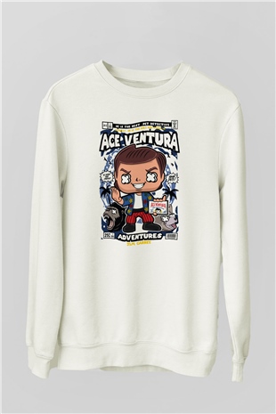 Ace Ventura Baskılı Unisex Beyaz Sweatshirt
