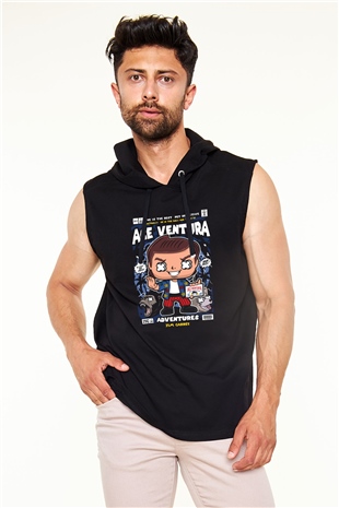 Ace Ventura Baskılı Unisex Siyah Kapüşonlu Kolsuz Tişört