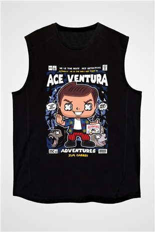 Ace Ventura Baskılı Unisex Siyah Kolsuz Tişört