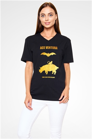 Ace Ventura Siyah Unisex  V Yaka Tişört