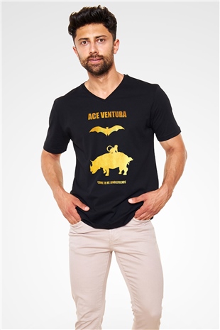 Ace Ventura Siyah Unisex  V Yaka Tişört