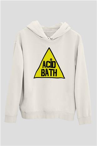 Acid Bath Baskılı Beyaz Unisex Kapüşonlu Sweatshirt