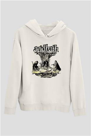 Acid Bath Baskılı Beyaz Unisex Kapüşonlu Sweatshirt