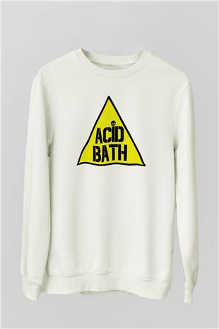 Acid Bath Baskılı Beyaz Unisex Sweatshirt