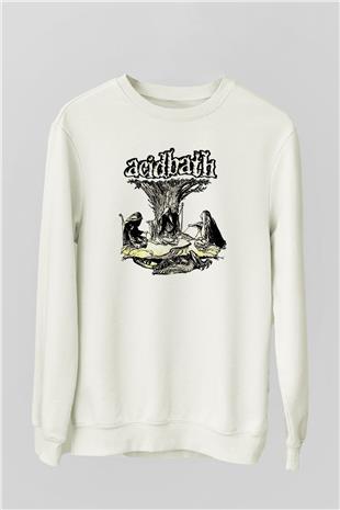 Acid Bath Baskılı Beyaz Unisex Sweatshirt