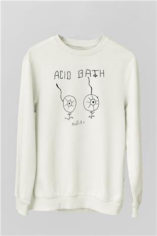 Acid Bath Baskılı Beyaz Unisex Sweatshirt