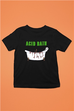 Acid Bath Baskılı Unisex Siyah Çocuk Tişört - Tshirt