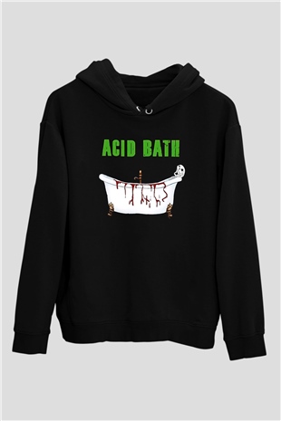 Acid Bath Baskılı Unisex Siyah Hoodie