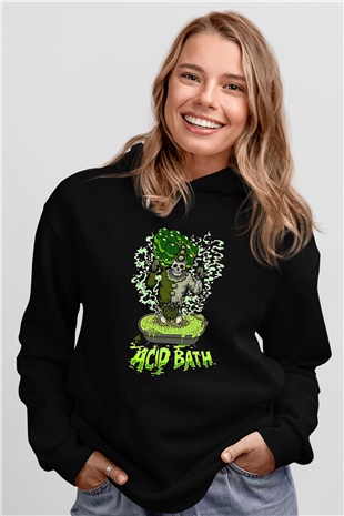Acid Bath Baskılı Unisex Siyah Hoodie