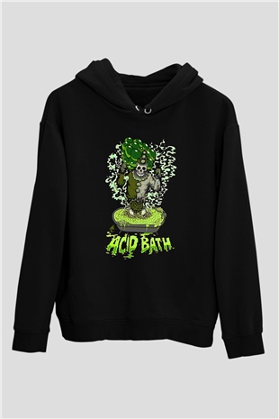 Acid Bath Baskılı Unisex Siyah Hoodie