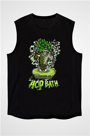 Acid Bath Baskılı Unisex Siyah Kolsuz Tişört - Tshirt