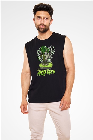 Acid Bath Baskılı Unisex Siyah Kolsuz Tişört - Tshirt