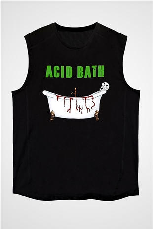 Acid Bath Baskılı Unisex Siyah Kolsuz Tişört - Tshirt
