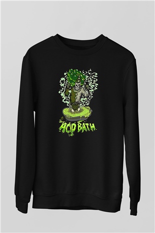 Acid Bath Baskılı Unisex Siyah Sweatshirt