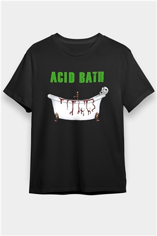 Acid Bath Baskılı Unisex Siyah Tişört - Tshirt