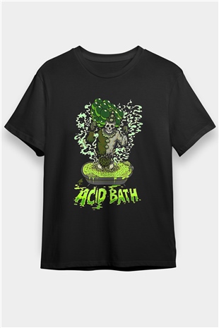 Acid Bath Baskılı Unisex Siyah Tişört - Tshirt