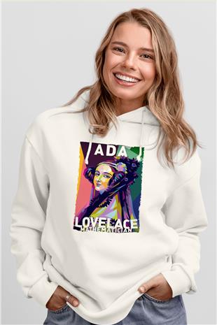 Ada Lovelace Baskılı Unisex Ekru Hoodie
