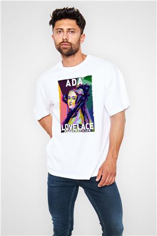 Ada Lovelace Baskılı Unisex Oversize Beyaz Tişört - Tshirt