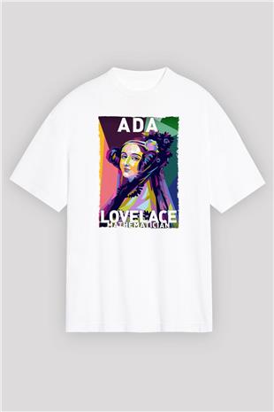 Ada Lovelace Baskılı Unisex Oversize Beyaz Tişört - Tshirt