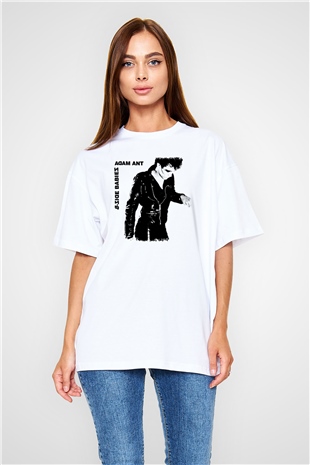 Adam Ant Baskılı Unisex Beyaz Oversize Tişört