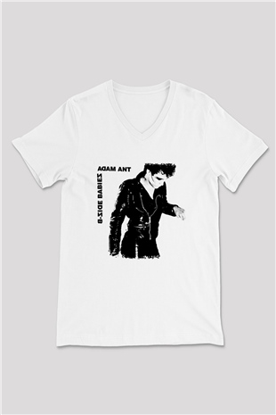 Adam Ant Baskılı Unisex Beyaz V Yaka Tişört