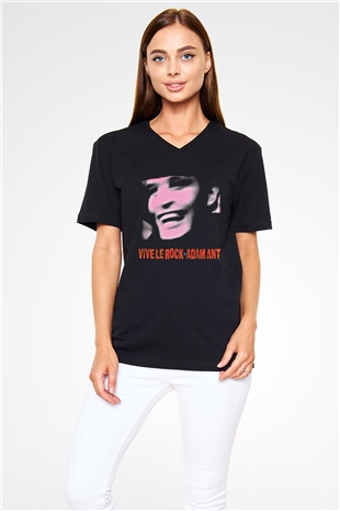 Adam Ant Baskılı Unisex Siyah V Yaka Tişört