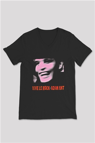 Adam Ant Baskılı Unisex Siyah V Yaka Tişört