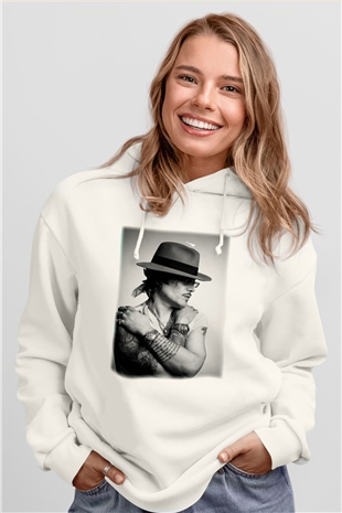 Adam Ant Beyaz Unisex Kapşonlu Sweatshirt