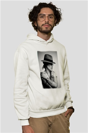 Adam Ant Beyaz Unisex Kapşonlu Sweatshirt