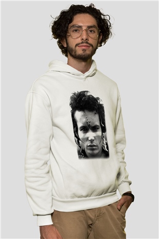 Adam Ant Beyaz Unisex Kapşonlu Sweatshirt