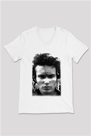 Adam Ant Beyaz Unisex V Yaka Tişört T-Shirt