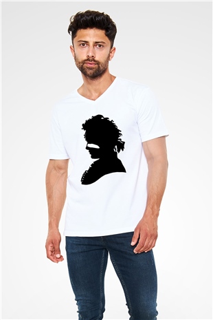 Adam Ant Beyaz Unisex V Yaka Tişört T-Shirt