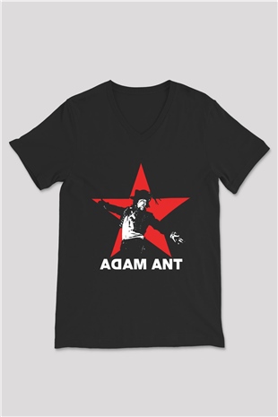 Adam Ant Siyah Unisex V Yaka Tişört T-Shirt