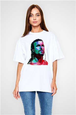 Adam Cole Baskılı Beyaz Unisex Oversize Tişört - Tshirt