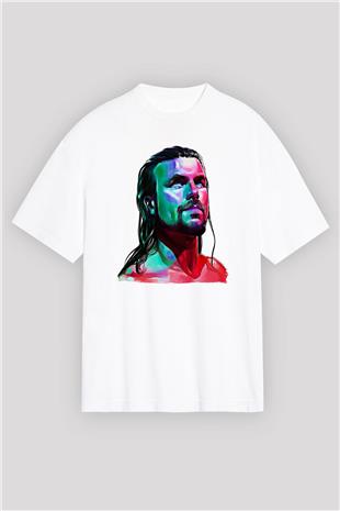 Adam Cole Baskılı Beyaz Unisex Oversize Tişört - Tshirt