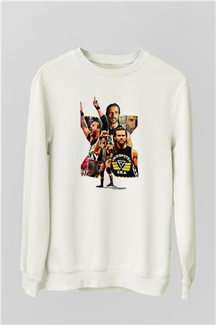 Adam Cole Baskılı Beyaz Unisex Sweatshirt