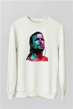 Adam Cole Baskılı Beyaz Unisex Sweatshirt