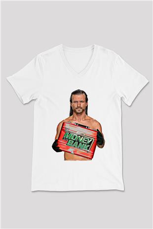 Adam Cole Baskılı Beyaz Unisex V Yaka Tişört - Tshirt