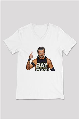 Adam Cole Baskılı Beyaz Unisex V Yaka Tişört - Tshirt