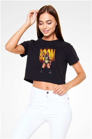 Adam Cole Baskılı Siyah Crop Top Kadın Tişört - Tshirt