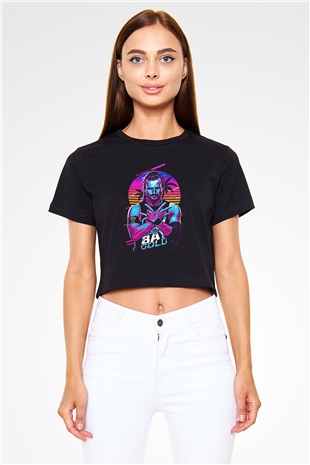 Adam Cole Baskılı Siyah Crop Top Kadın Tişört - Tshirt