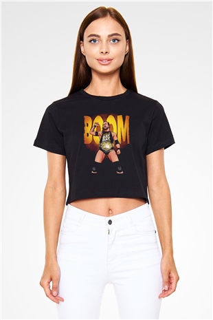 Adam Cole Baskılı Siyah Crop Top Kadın Tişört - Tshirt