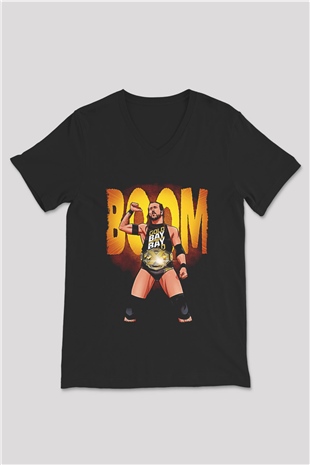 Adam Cole Baskılı Unisex Siyah V Yaka Tişört - Tshirt